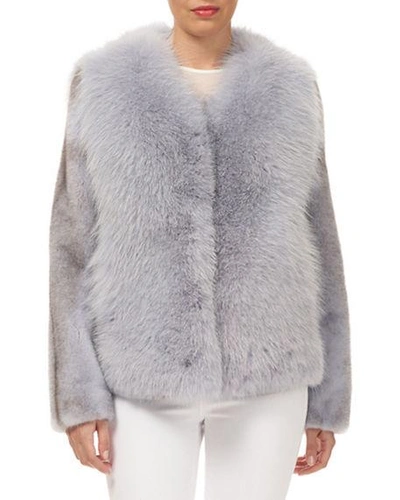 Gorski Fox-fur Jacket W/ Mink-fur Sleeves In Light Blue
