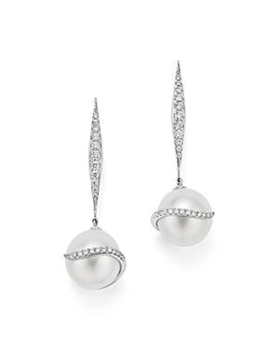 Tara Pearls 18k White Gold Cultured South Sea Pearl & Pave Diamond Wrap Drop Earrings