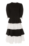 Batsheva Layered Ruffle Cotton Dress In Black