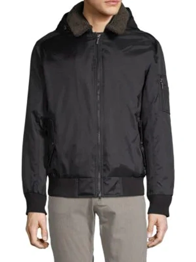 Rainforest Faux-shearling Collar Bomber Jacket In Black