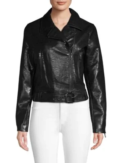 T Tahari Belted Faux Leather Moto Jacket In Black