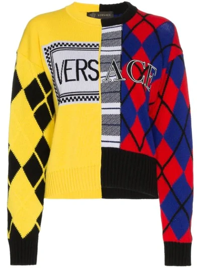 Versace Argyle Knit Sweater In Multicolor