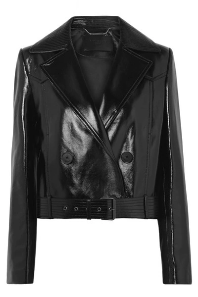 Givenchy Cropped Double-breasted Glossed-leather Biker Jacket In Black
