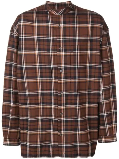 E. Tautz Collarless Lineman Shirt - Brown | ModeSens