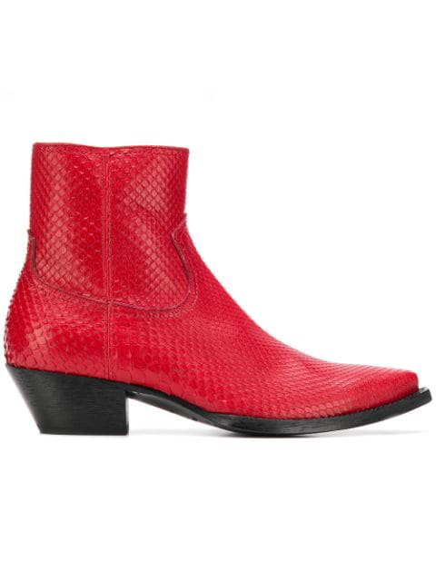 Saint Laurent Python Boots In 6805 Red | ModeSens