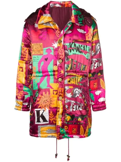 Pre-owned Kansai Yamamoto Vintage 2000s Printed Padded Coat In Pink