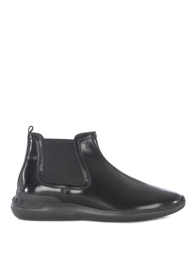 Tod's Leather Ankle Boots With Rubber Sole In Black