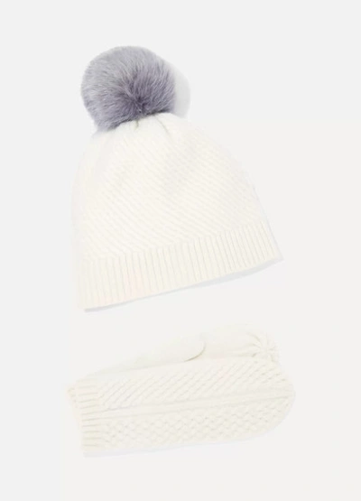 Portolano Cashmere Mittens And Pompom-embellished Beanie Set In White