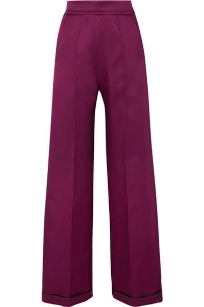 Sid Neigum Bonded Satin Wide-leg Pants In Plum