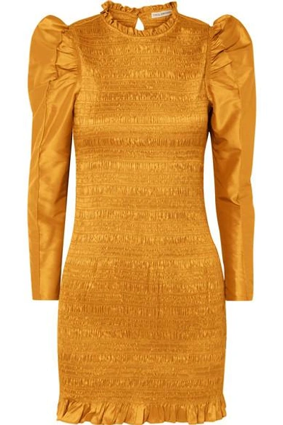 Ulla Johnson Aurele Shirred Taffeta Mini Dress In Mustard