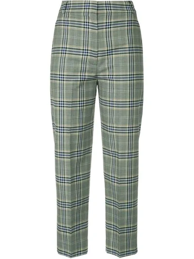 Tibi Checked Tailored Cropped Trousers In Grey