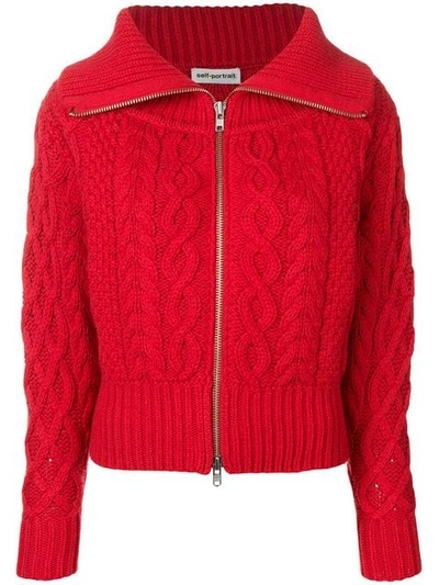 Self-portrait Chunky Cable Knit Cardigan - Red