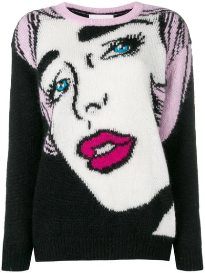 Moschino Eyes Knitted Sweater In Black