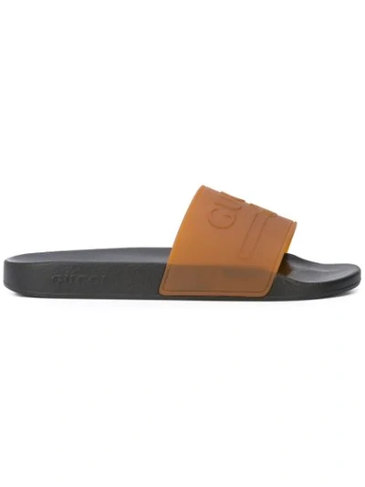 Gucci Logo Slides In Brown