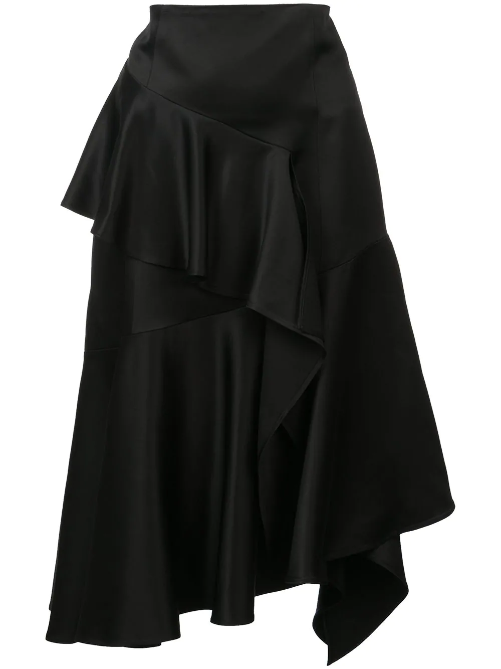 Josie Natori Satin Ruffle Skirt - Farfetch In Black | ModeSens