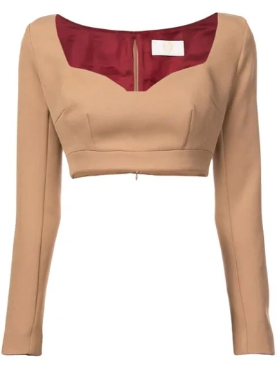 Sara Battaglia Cropped Jersey Top In Neutrals