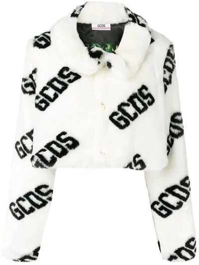 Gcds Logo Print Cropped Fur Jacket - White