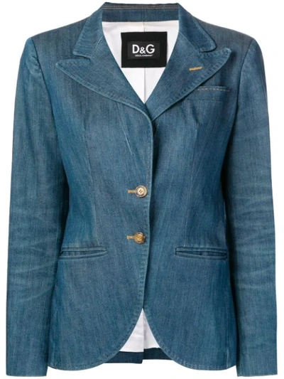 Pre-owned Dolce & Gabbana 2000's Fitted Denim Blazer In Blue
