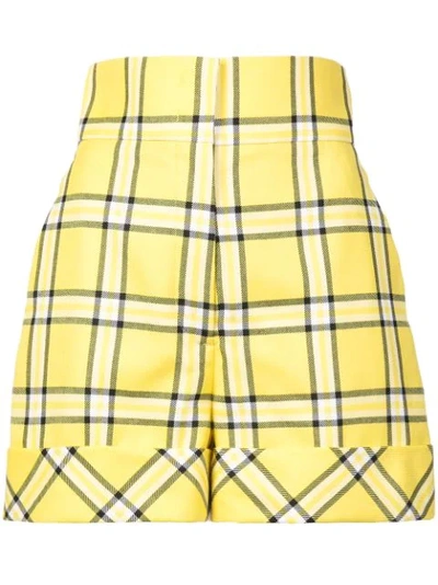 Sara Battaglia High-waisted Checked Wool Shorts In Yellow