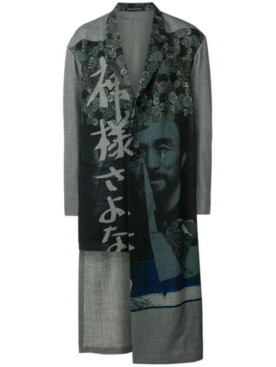 Yohji Yamamoto Printed Single-breasted Coat In Grey
