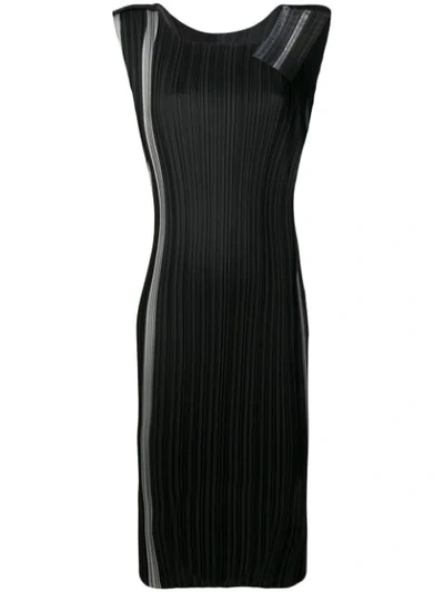 Issey Miyake Striped Midi Dress In Black