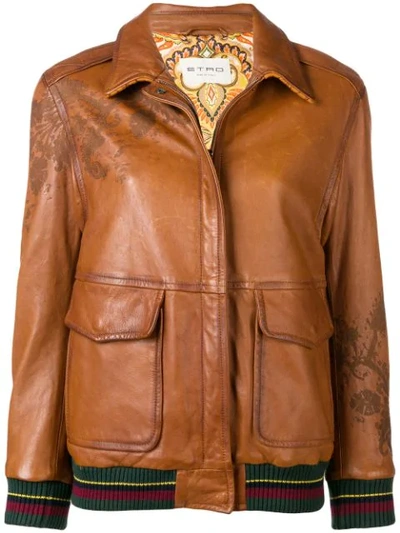 Etro Leather Bomber Jacket In Brown