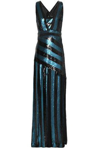 Milly Woman Striped Sequin Gown Blue
