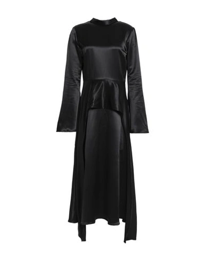 Beaufille Bolina Draped Satin Peplum Midi Dress In Black