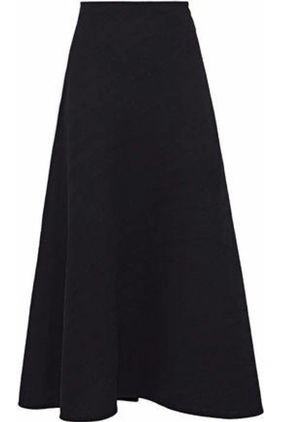 Roland Mouret Woman Brent Crepe-paneled Plissé-crepe Midi Skirt Black