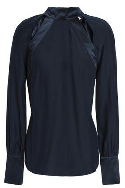 Cinq À Sept Woman Cutout Silk-satin Blouse Navy