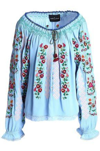Needle & Thread Embroidered Crepe Tunic In Sky Blue