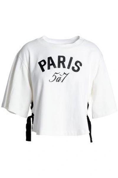 Cinq À Sept Lace-up Printed Cotton-jersey T-shirt In White