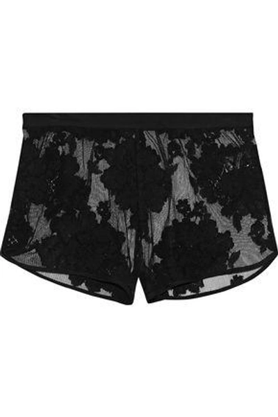 Fleur Du Mal Woman Flocked Mesh Wool-blend Pajama Shorts Black