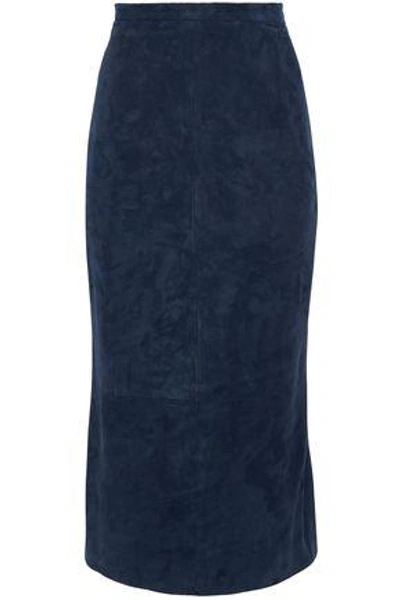 Oscar De La Renta Woman Suede Midi Skirt Navy