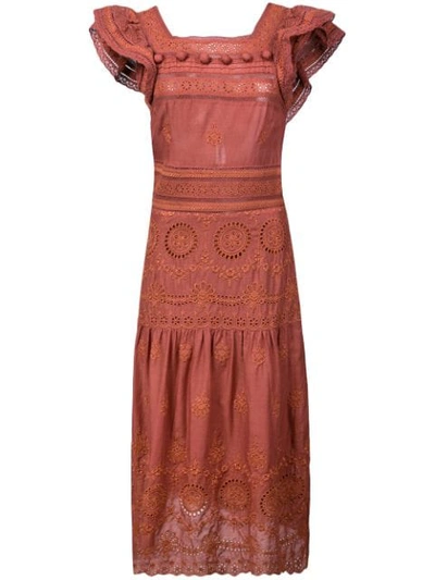 Sea Embroidered Detail Dress In Brown