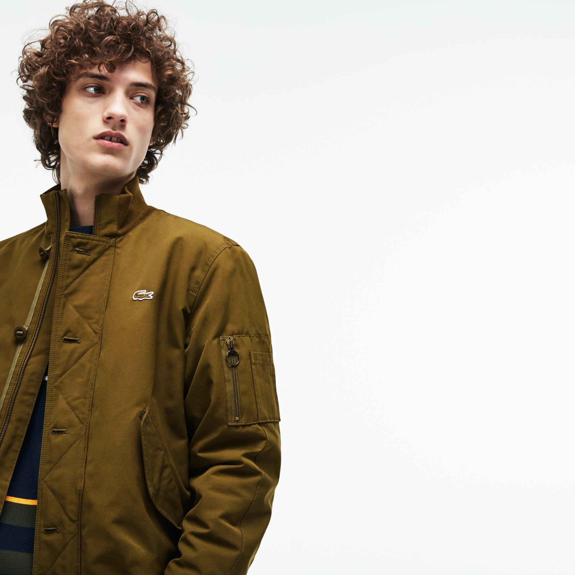 Lacoste Men's Contrast Finish Quilted Waterresistant Bomber In Khaki
