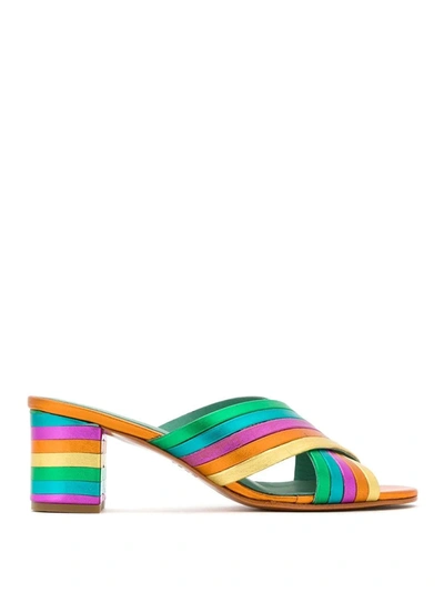 Blue Bird Shoes Metallic Leather Rainbow Mules In Yellow