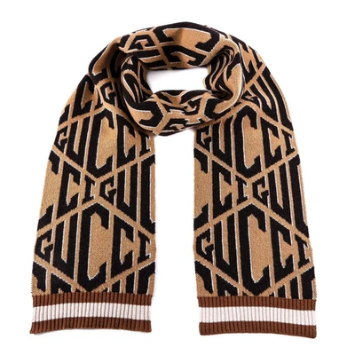 Gucci Print Scarf In Brown
