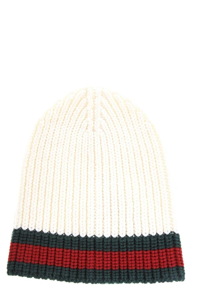 Gucci Cable Knit Beanie Hat In White