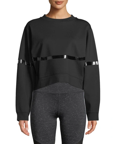 Nylora Campbell Crewneck Cropped Sweatshirt With Patent-stripe In Black