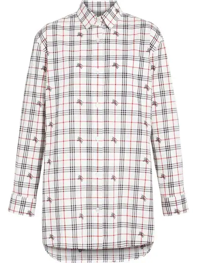 Burberry Equestrian Knight Check Cotton Shirt In White