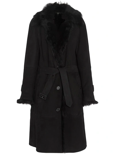 Burberry Shearling Car Coat In Black | ModeSens