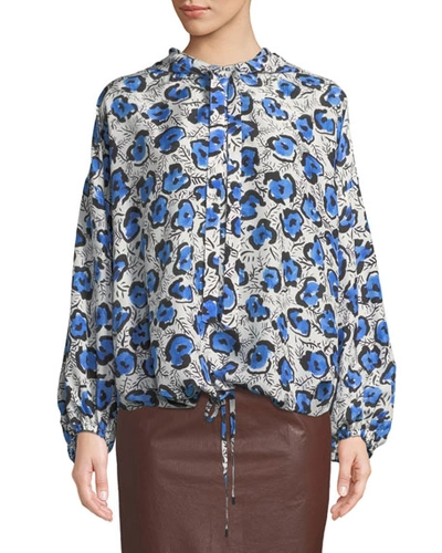 Christian Wijnants Tomi Hooded Floral-print Silk Top In White/blue