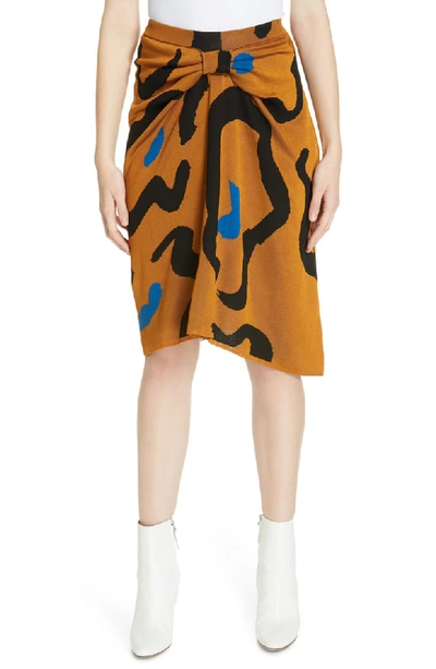 Christian Wijnants Kazu Draped Leopard-print Jacquard Sweater Skirt In Big Leo Rust/ Black