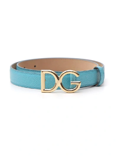 Dolce & Gabbana Skinny Leather Belt With Dg Logo Buckle In Blue