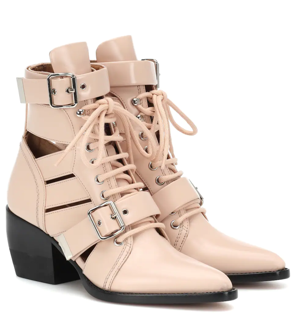 Chloé Rylee Croco Cutout Block-heel Lace-up Combat Boots In 6h6 Pink ...