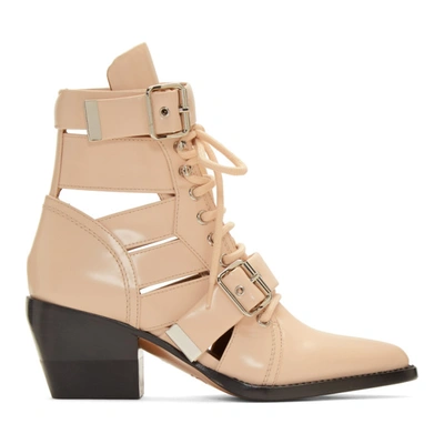 Chloé Rylee Croco Cutout Block-heel Lace-up Combat Boots In 6h6 Pink