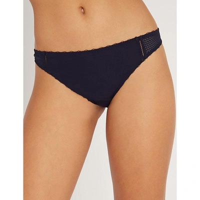 Stella Mccartney Stretch-jersey And Mesh Thong In Navy