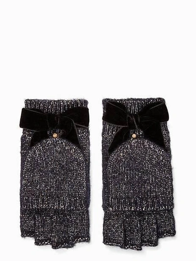 Kate Spade Western Velvet Bow Pop Top Mittens In Adriatic Blue