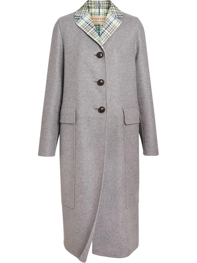 Burberry Check Collar Cashmere Coat - Grey